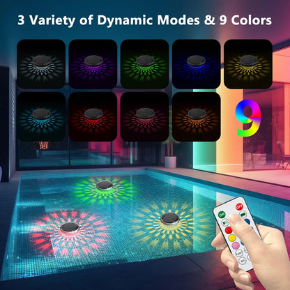 2.0 Vault Glow™ Aqua Lights Solar Rechargeable Floating Pool Lights(2 Pack), Pool Lights That Float with Remote Control, 9 Lighting, Timing Mode, IPX7 Waterproof for Inground Pool, Bathroom, Bathtub, Pool Party