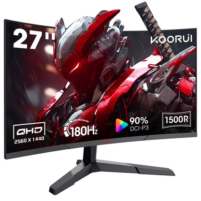 KOORUI 27 Inch Curved Gaming Monitor, 180Hz FHD Computer Monitors, 100% Srgb, Adaptive-Sync, 27E6CA
