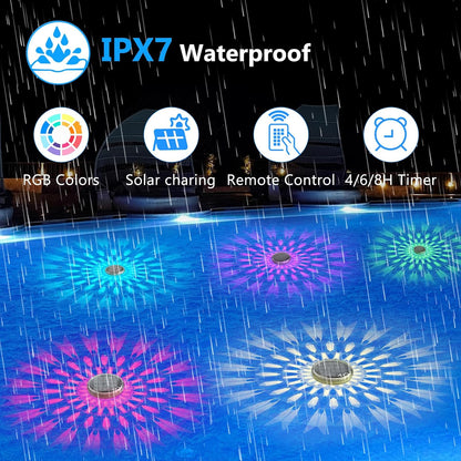 2.0 Vault Glow™ Aqua Lights Solar Rechargeable Floating Pool Lights(2 Pack), Pool Lights That Float with Remote Control, 9 Lighting, Timing Mode, IPX7 Waterproof for Inground Pool, Bathroom, Bathtub, Pool Party