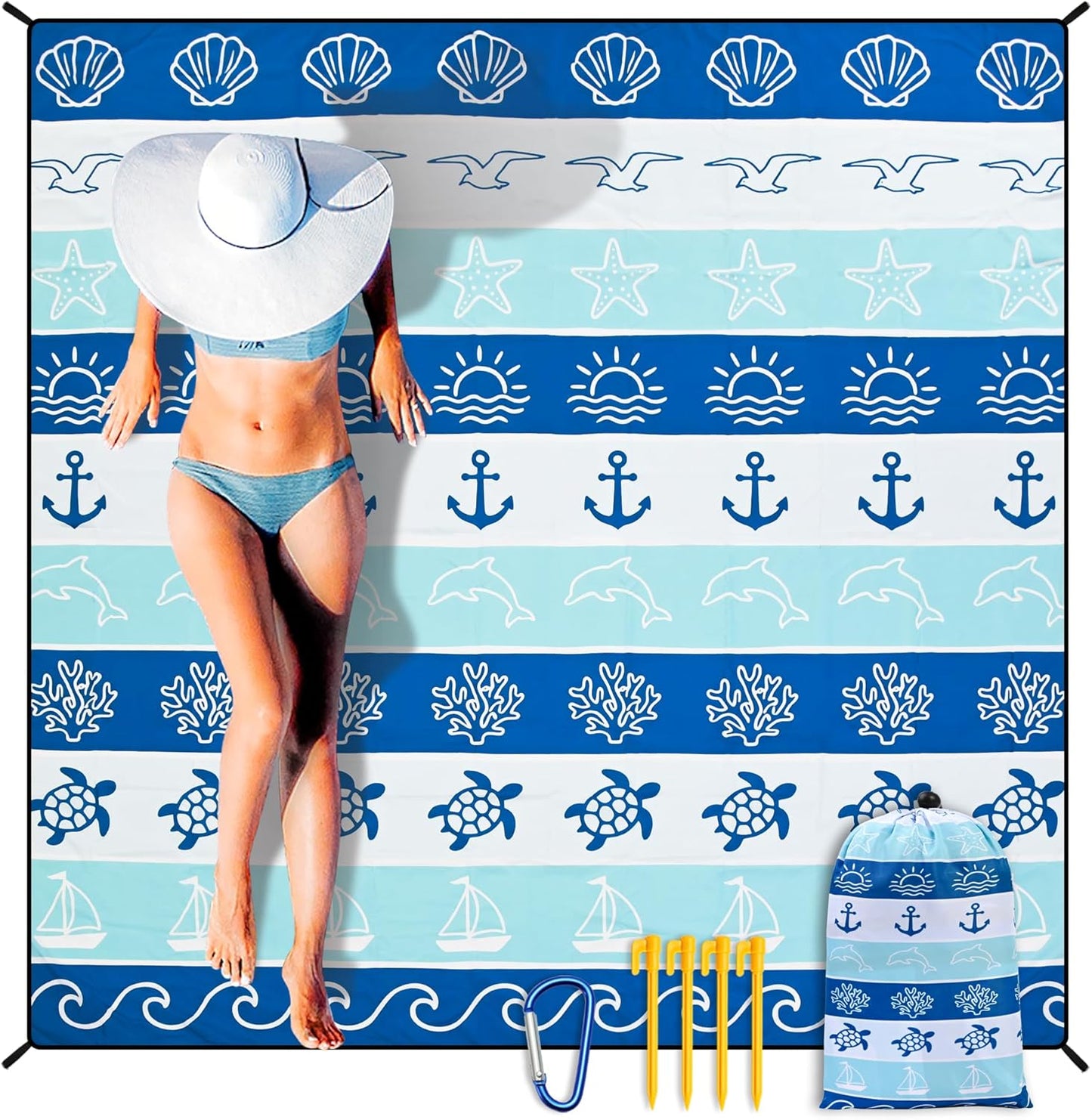 Coast Traveler™ / HIHOHO Beach Blanket Waterproof Sand proof Extra Large Beach Mat 79" X 83"/120"X108"For 1-8 Adults Quick Drying Durable Outdoor Picnic Mat for Beach Travel Camping Hiking