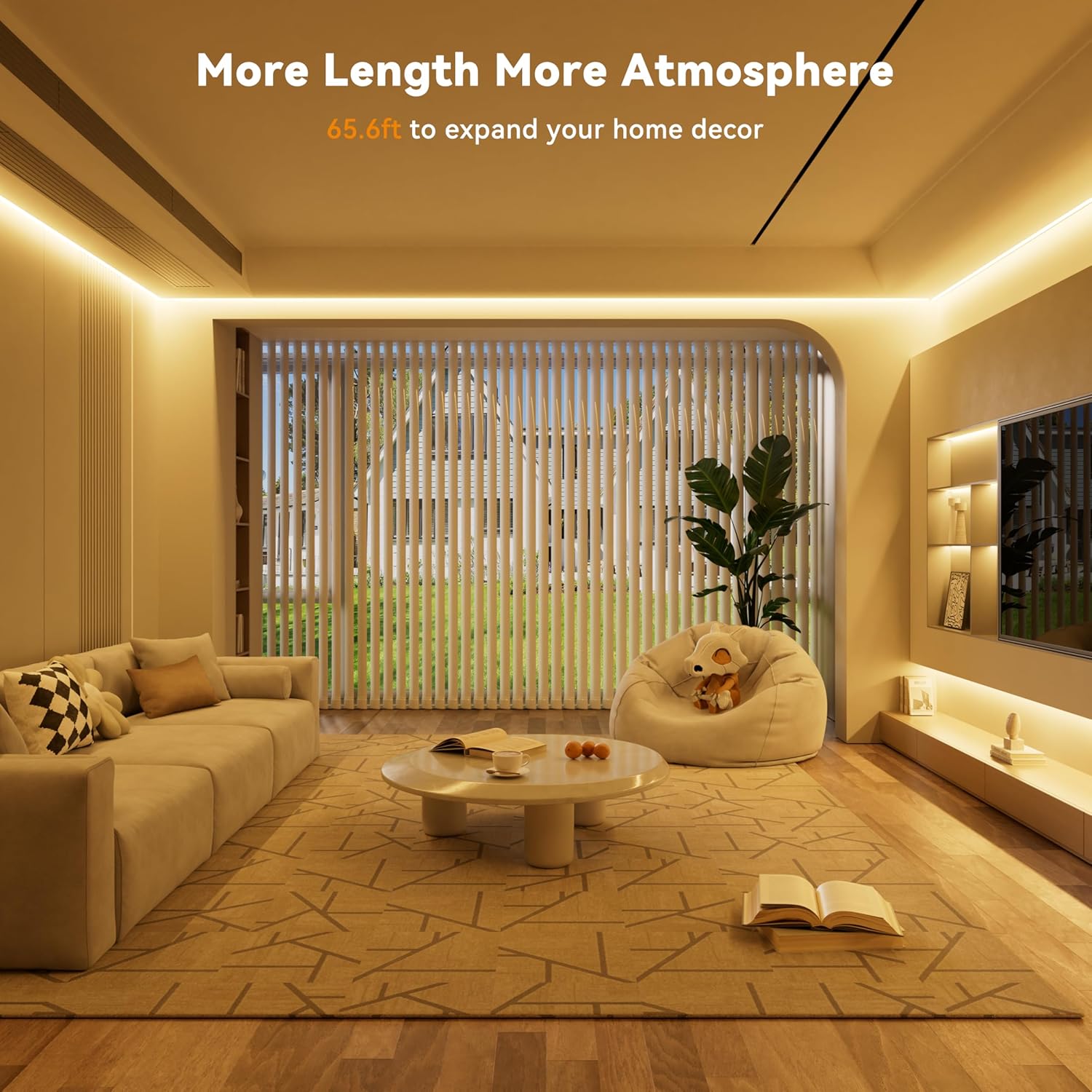 VaultGlow Ambient Room Lighting System ED Strip Lights 65.6ft/20m Warm White 2700K LED Light Strip,Compatible with Alexa/Google Assistant,Dimmable LED Strips for Bedroom,Cabinet,Living Room,CRI93+ Super Bright High Lumen