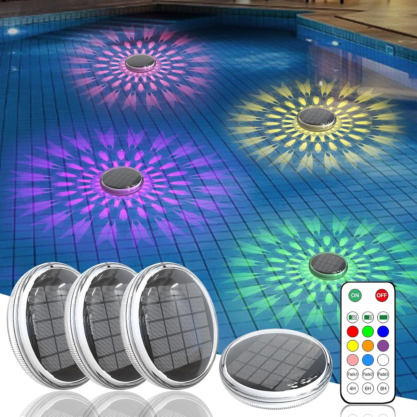 2.0 Vault Glow™ Aqua Lights Solar Rechargeable Floating Pool Lights(2 Pack), Pool Lights That Float with Remote Control, 9 Lighting, Timing Mode, IPX7 Waterproof for Inground Pool, Bathroom, Bathtub, Pool Party