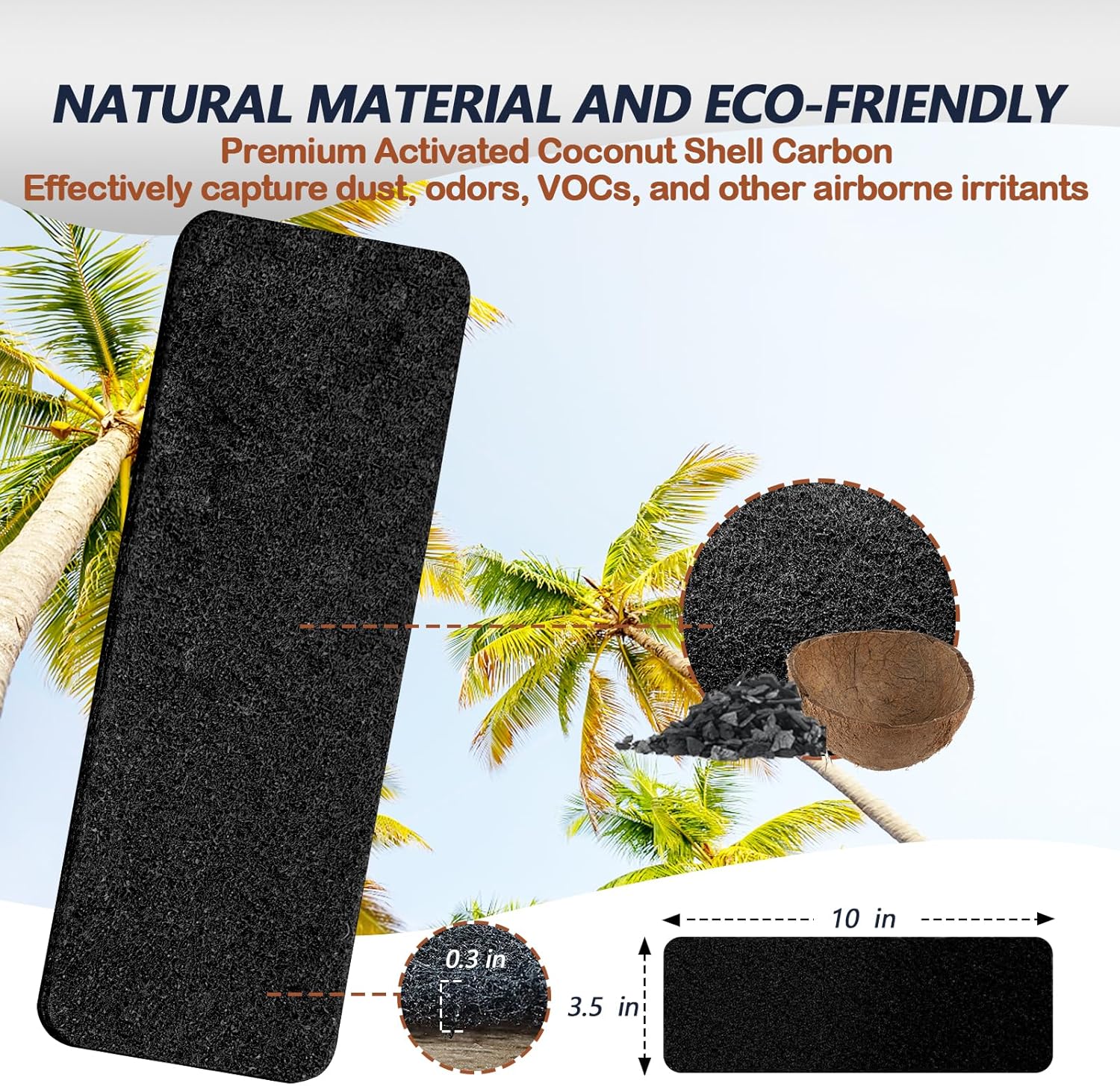 Ceiling Fan Filters for Blades, Carbon Air Filter Pads | 5 Pack Activated Coconut Shell Carbon, Peel and Stick, Unscented Air Purifier Pads, Helps Capture Household Dust Particles