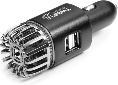 Car Air Purifier Ionizer - 12V Plug-In Ionic Anti-Microbial Car Deodorizer with Dual USB Charger - Smoke Smell, Pet and Food Odors, Allergens, Viruses Eliminator for Car (Matte Silver)