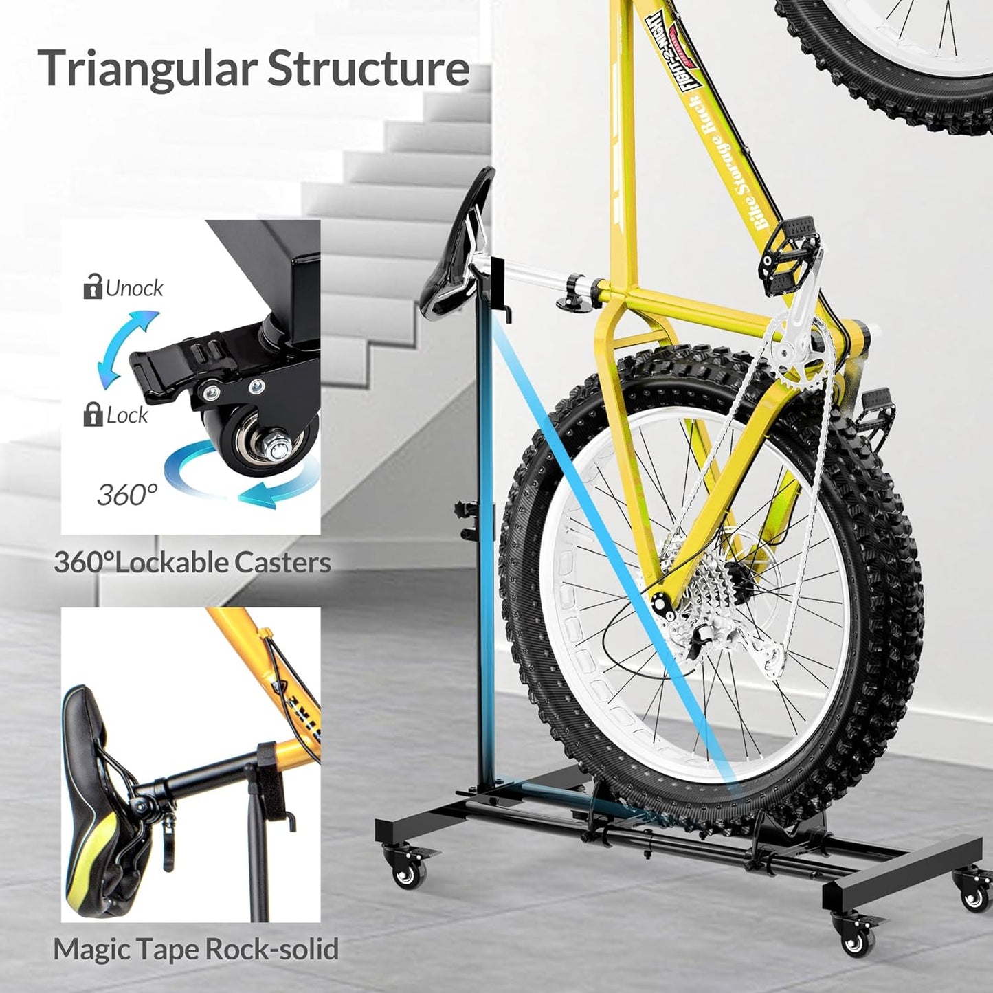 Vertical Bike Stand, Freestanding Bike Rack Garage Storage Upright Bicycle Floor Stand Indoor Bike Holder with Adjustable Height for Garage & Apartment - for Wheels Sizes up to 29”