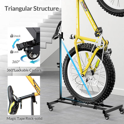 Vertical Bike Stand, Freestanding Bike Rack Garage Storage Upright Bicycle Floor Stand Indoor Bike Holder with Adjustable Height for Garage & Apartment - for Wheels Sizes up to 29”