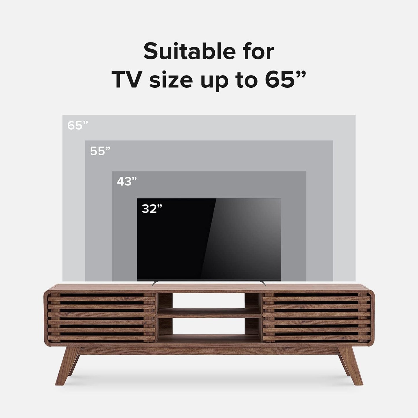 Mopio Ensley 59" TV Stand with Slatted Door, Mid Century Modern Entertainment Center for 55/60/65 Inch TV, Farmhouse Media Console with Storage, Adjustable Shelves, round Edges, Living Room (Walnut)