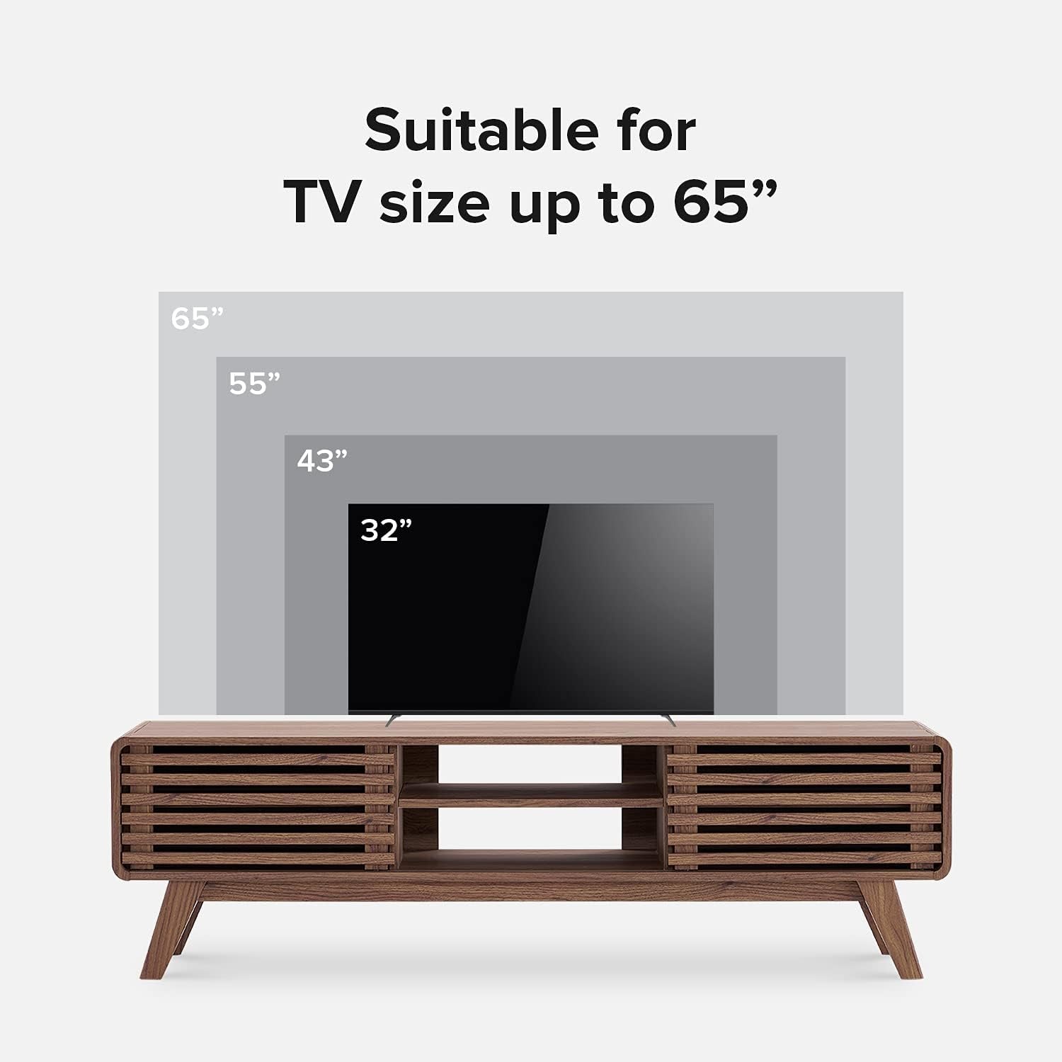 Mopio Ensley 59" TV Stand with Slatted Door, Mid Century Modern Entertainment Center for 55/60/65 Inch TV, Farmhouse Media Console with Storage, Adjustable Shelves, round Edges, Living Room (Walnut)
