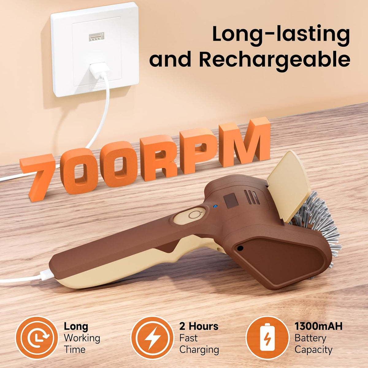 Electric Grill Brush, Cordless Rechargeable BBQ Cleaner with 700 RPM Power