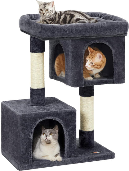 Feandrea Cat Tree, 33.1-Inch Cat Tower, Plush Condo for Large Cats up to 16 Lb, Large Perch, 2 Caves, Scratching Post, Light Gray UPCT61W