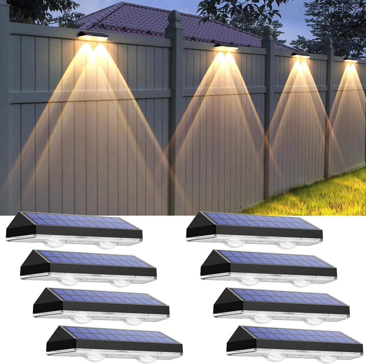 Solar Fence Lights Outdoor – 8 Pack Waterproof LED Deck & Wall Lights (3 Color Modes)