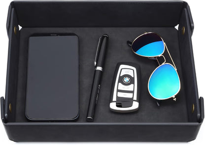 CASIRENA Faux Leather Valet Tray Organizer for Men - Catch-All Tray for Entryway Table Key, Wallet, Watch, Coin Change, Phone, Dresser EDC Dump Jewelry, Bedside Nightstand Desk-Top