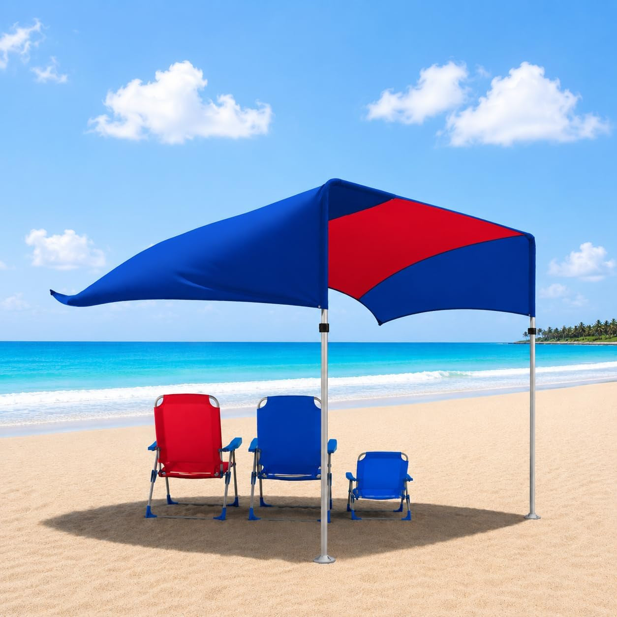 Millionshades® Beach Shade Sail – No Ropes, No Sandbags, Quiet in Wind, 8X8 Ft Wind-Propelled® Beach Shade Canopy, UPF 50+, Cozy for 2-3 People