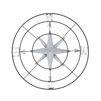 Metal Indoor Outdoor Compass Home Gray Wall Decor with Distressed Copper like Finish