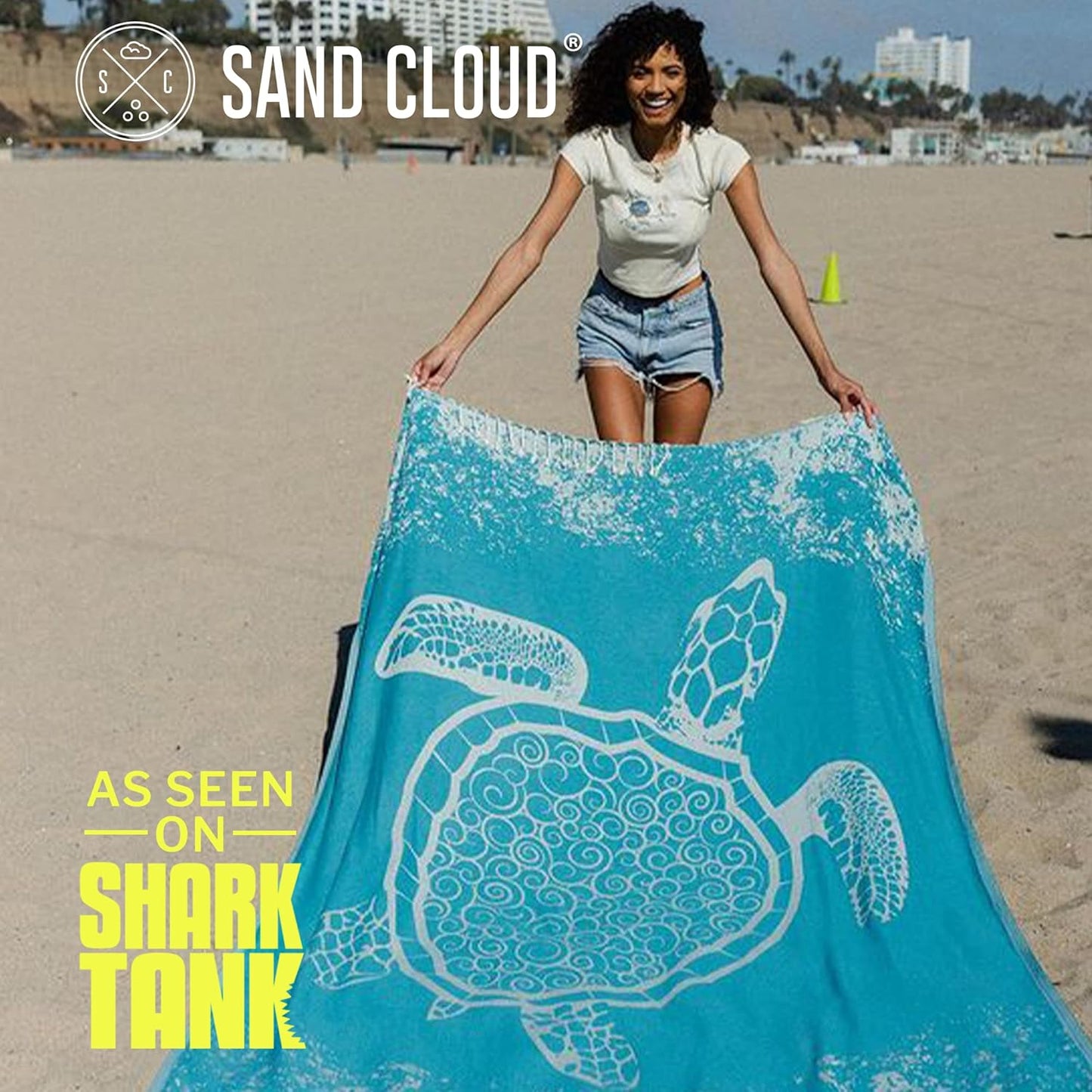 Sand Cloud Extra Large Turkish Beach Towel - Free 100% Organic Cotton Yarn Quick Dry for Beach, Picnic, Blanket or Bath as Seen on Shark Tank Marine Life (Crush Turtle Teal)