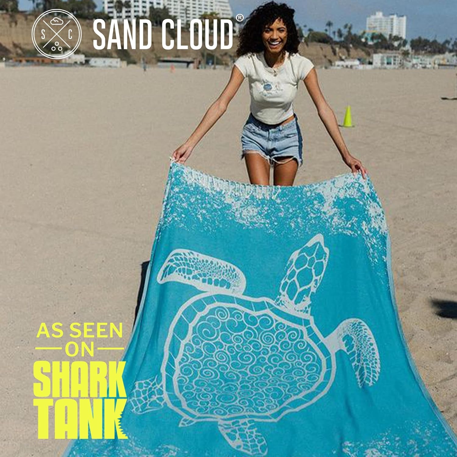 Sand Cloud Extra Large Turkish Beach Towel - Free 100% Organic Cotton Yarn Quick Dry for Beach, Picnic, Blanket or Bath as Seen on Shark Tank Marine Life (Crush Turtle Teal)