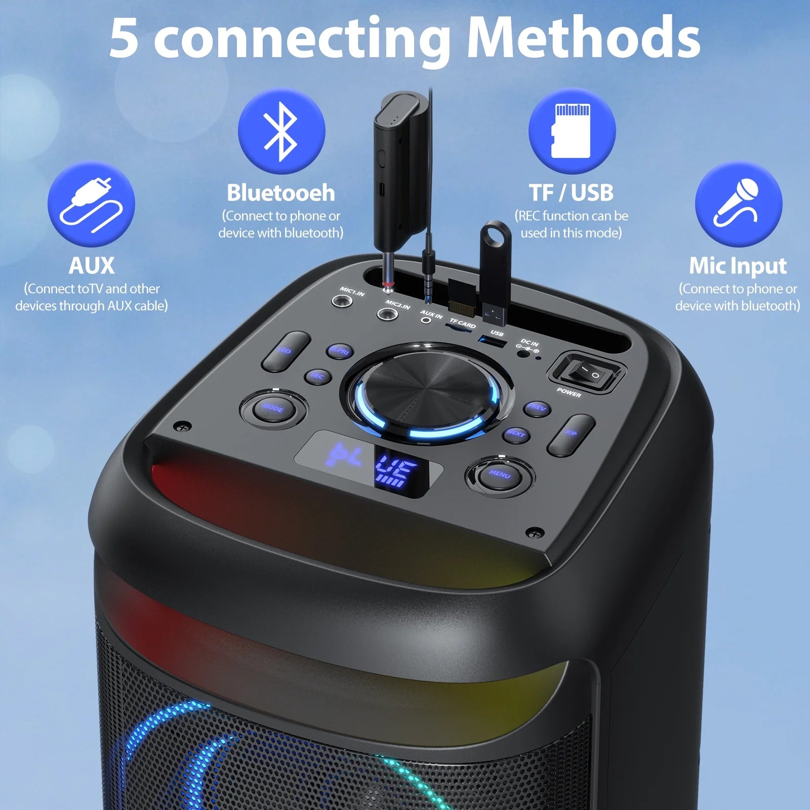 JYX T20 Bluetooth Party Speaker | Portable PA System with Dual 6.5" Subwoofers, RGB Lights & Karaoke