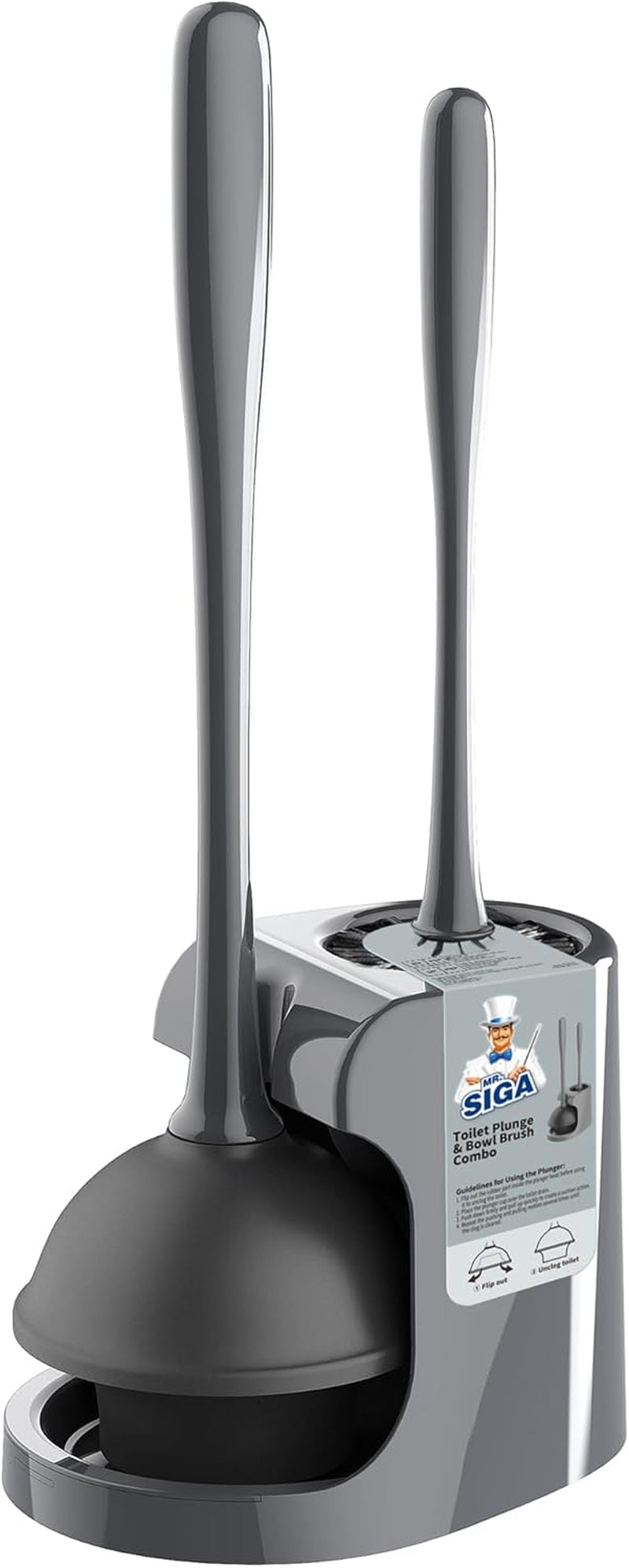 MR.SIGA Toilet Plunger and Bowl Brush Combo for Bathroom Cleaning, Black, 1 Set