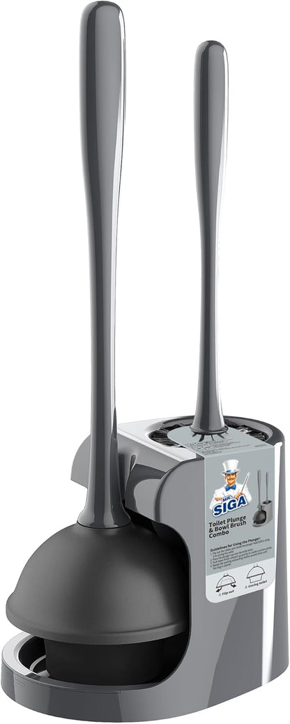 MR.SIGA Toilet Plunger and Bowl Brush Combo for Bathroom Cleaning, Black, 1 Set