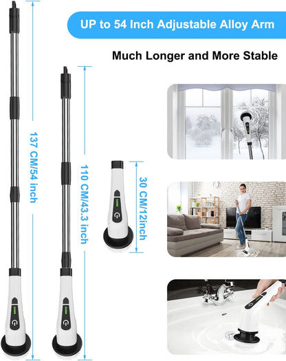 Leebein Electric Spin Scrubber, Cordless Cleaning Brush with 8 Replaceable Brush Heads, Tub and Floor Tile 360 Power Scrubber Dual Speed with Adjustable & Detachable Handle for Bathroom Kitchen Car