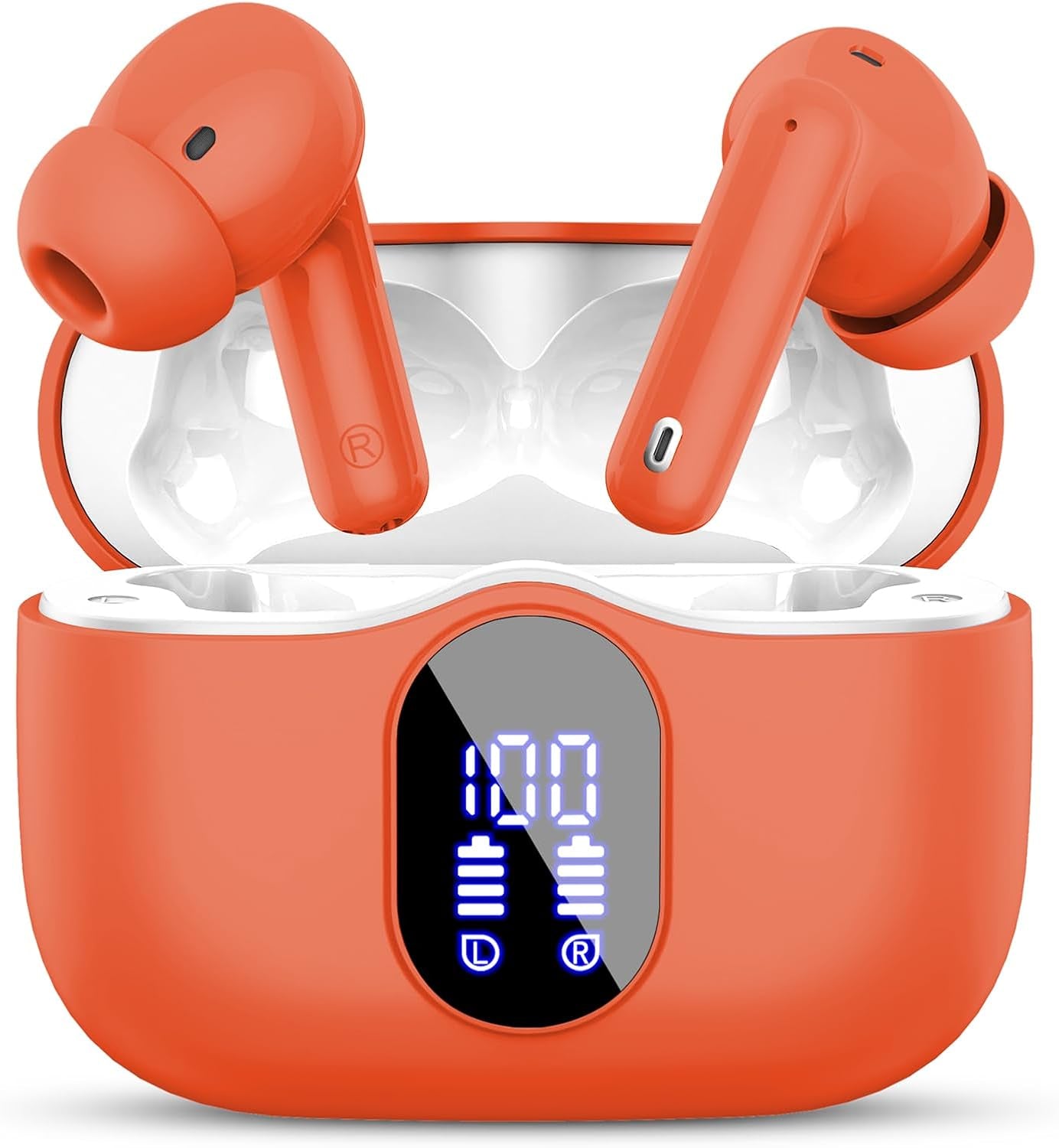 Wireless Earbuds, Bluetooth 5.4 Headphones Bass Stereo, Ear Buds with Noise Cancelling Mic, LED Display in Ear Earphones Clear Calls, IP7 Waterproof Bluetooth Earbuds for Phones/Sports/Laptop, Black