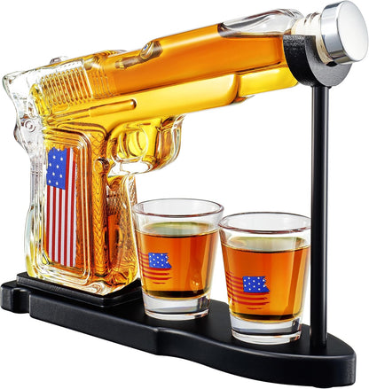 The Wine Savant Whiskey Gun Decanter Set + 2 Bullet Glasses - Birthday Pistol Gifts for Men Who Have Everything, Whiskey Gifts for Men Dad, for Father, Husband, Boyfriend & Military Enthusiasts