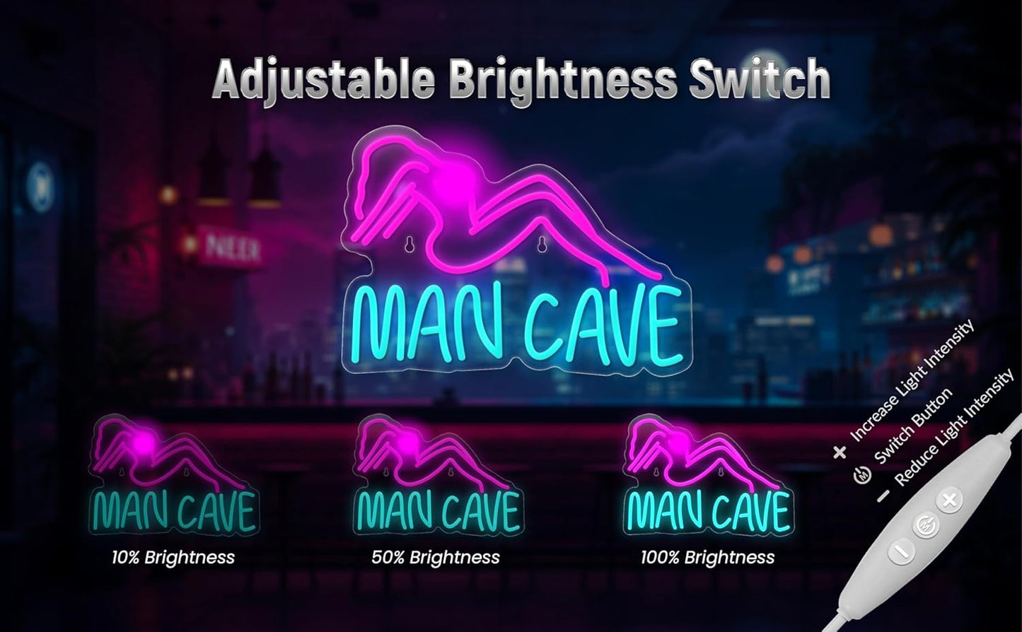 Man Cave Neon Signs Man Cave Neon Lights Sign USB Powered Dimmable LED Light for Bedroom Game Room Bar Pub Club Wall Decor Party