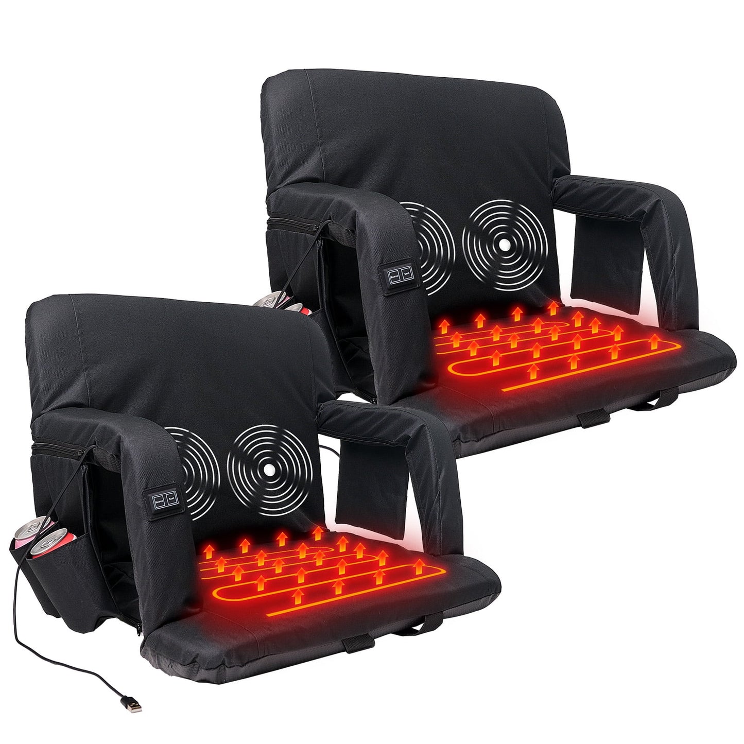 SLSY Heated Stadium Seat Bleacher Seat with Back & Arm Support, Portable 6 Reclinng Positions Stadium Seating for Bleachers, Bleacher Seats for Sports Events, Outing, Travelling, Hiking