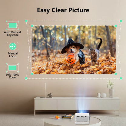 Cocobear Portable Mini Projector with Auto Keystone and 360 Degree Rotation, 720P Small Projector with Zoom, Plug and Play Compatible with Iphone Android HDMI USB TV Stick, Compact Home Theater Proje