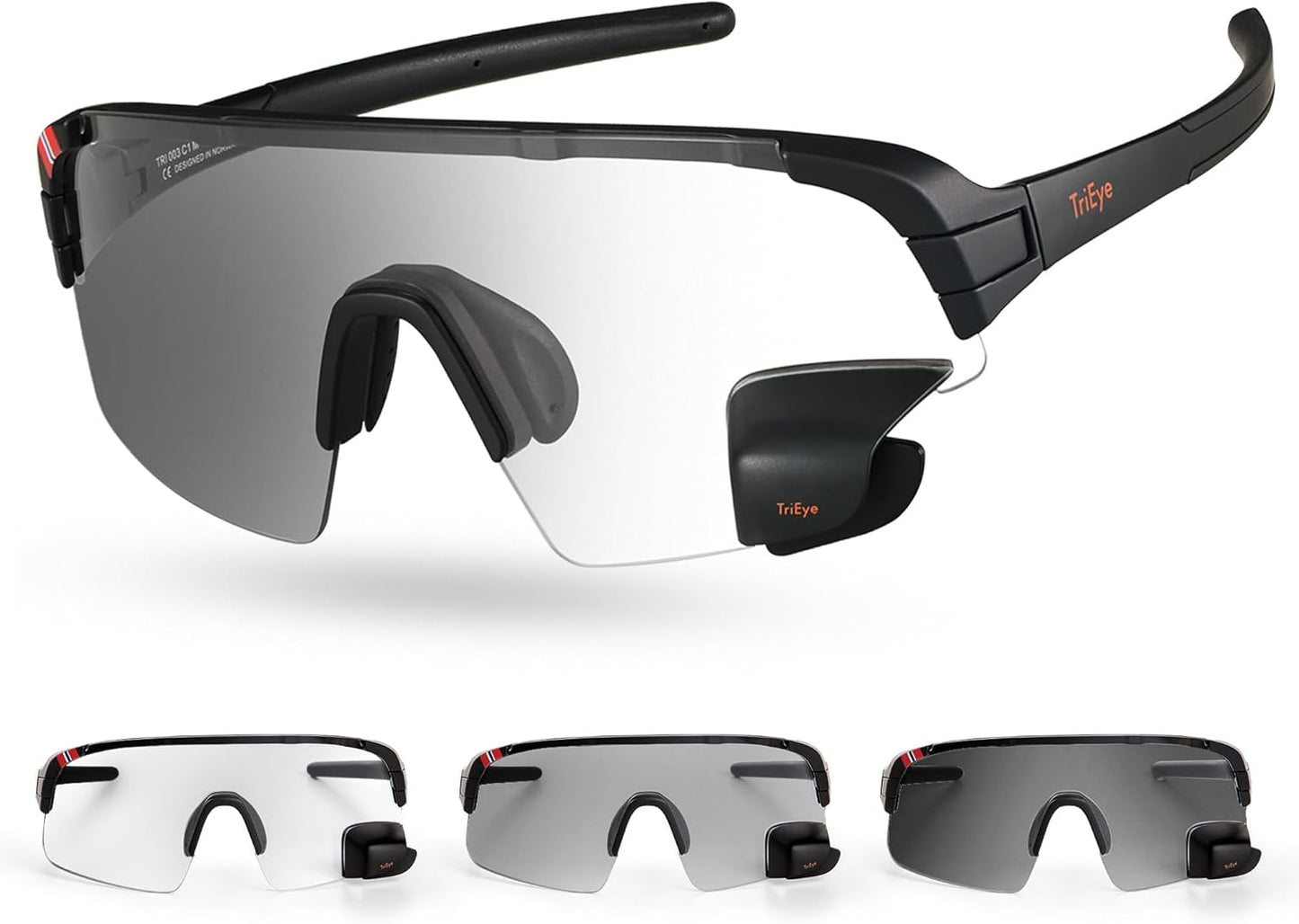 Trieye Cycling Glasses with Rear-View Mirror - Sports Sunglasses for Men & Women - UV-400 Protection