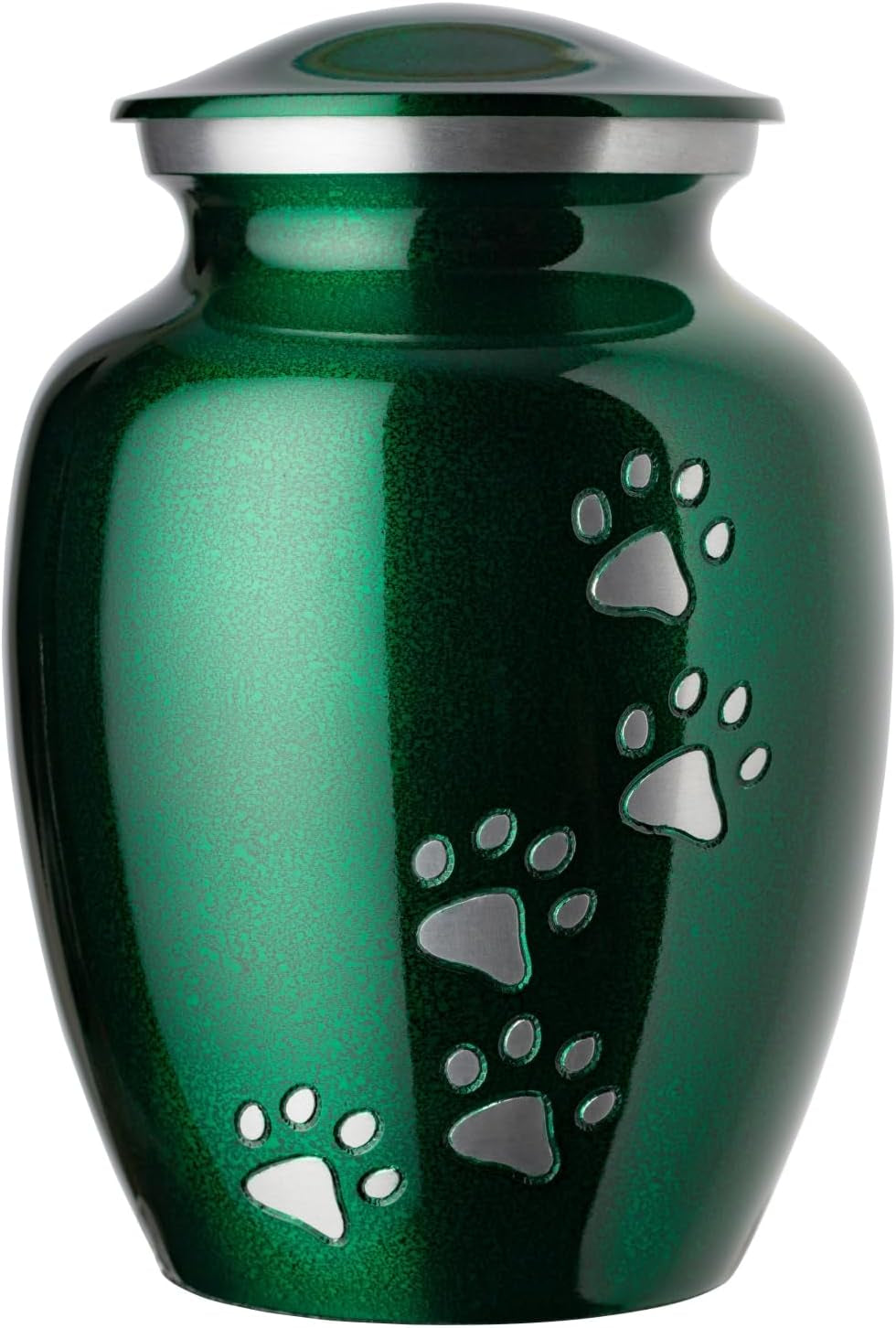 Ottillie Paws Legacy Series Pet Urn for Dogs and Cats, Handmade Brass Memorial Cremation Urn (Small - Pets up to 25 Lbs, Pewter, Vertical Brass Paws)
