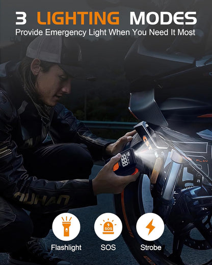 Mini Bike Pump, 150 PSI Portable Bicycle Pump with Gauge, 3X Faster & Auto Stop & Brushless Motor, Electric Bike Tire Pump with Presta and Schrader Valve for Road Bike, MTB, Motorcycle, Ball,Etc