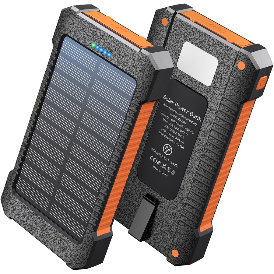 JIUMESS 26800Mah Solar Power Bank, USB Portable Solar Charger Compatible for Iphone, Android Phone