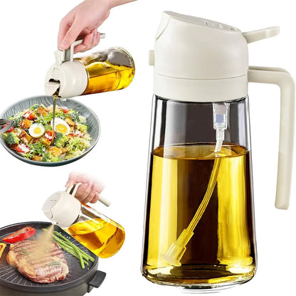 16Oz/470Ml Glass Oil Dispenser with Automatic Flip Lid 2In1 Kitchen Bottle,Cooking Sprayer,Leak-Proof Design,Oil Spray Bottle