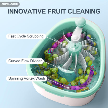 JOYMOOP JOYLOOP Fruit Cleaner Spinner, Large Produce Rinse Bowl with Drain Basket, Vegetable Scrubber for Berries, Grapes, Salad and Vegetables