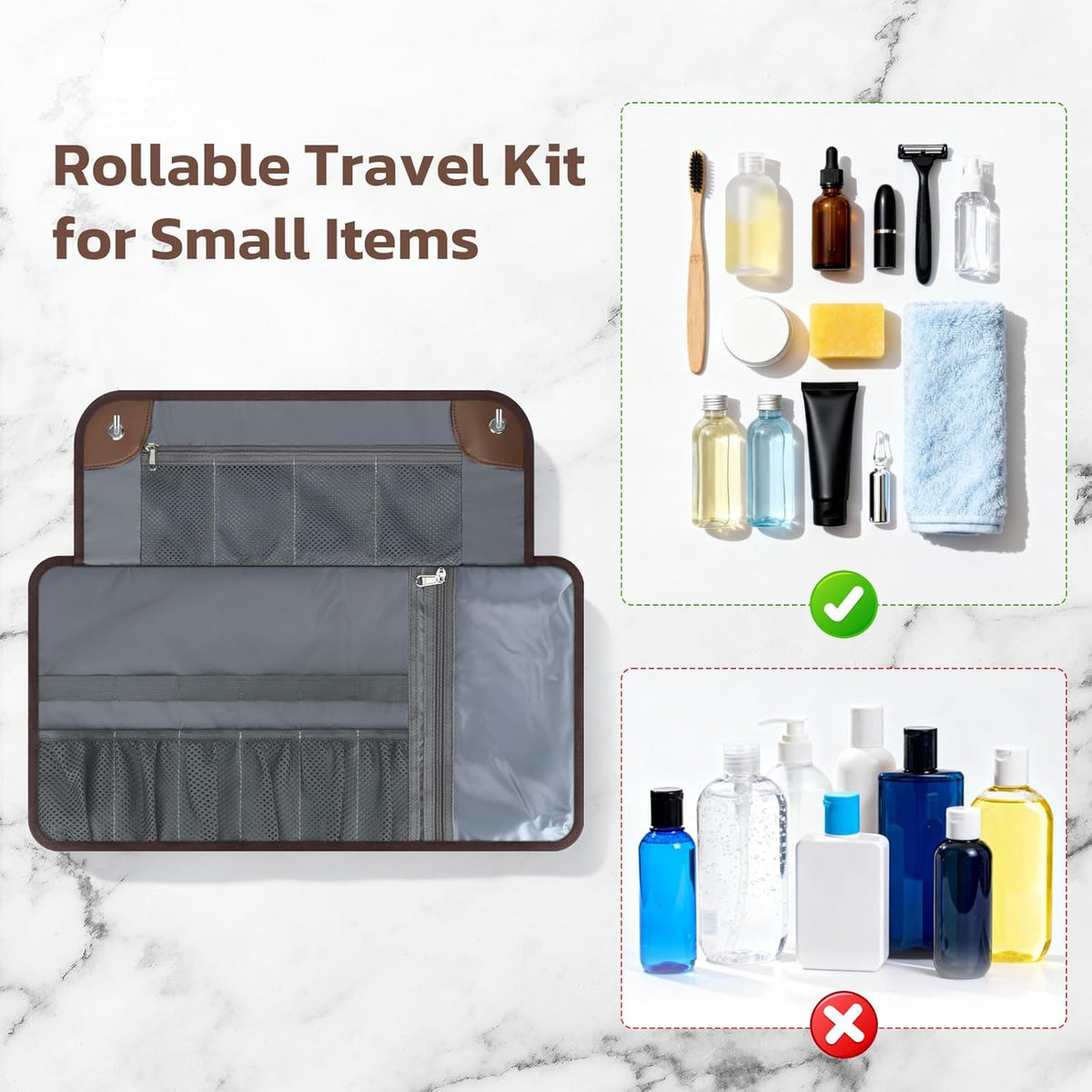 Men's Roll-Up Travel Toiletry Bag – 13 Pockets, Hanging Design & Wet-Dry Storage