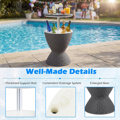 Tangkula Outdoor Cooler Table, Multi-Functional Cooler Bar Table, Adjustable Height Ice Cooler Side Table W/Drain Plug, 8 Gallon Beer & Wine Cooler, Rattan Style Patio Furniture for Pool Parties | Adjustable Height Ice Cooler Side Table W/Drain Plug, Beer & Wine Cooler, Rattan Style Patio Furniture for Pool Parties