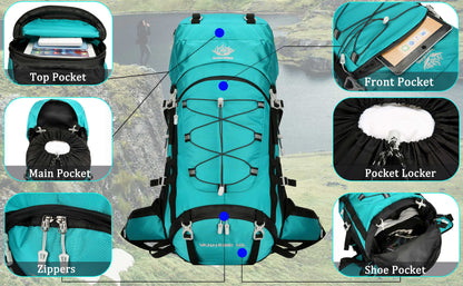 60L Travel Hiking Camping Backpack with Rain Cover, Backpack Water Resistant,Climbing Backpack for Men Women