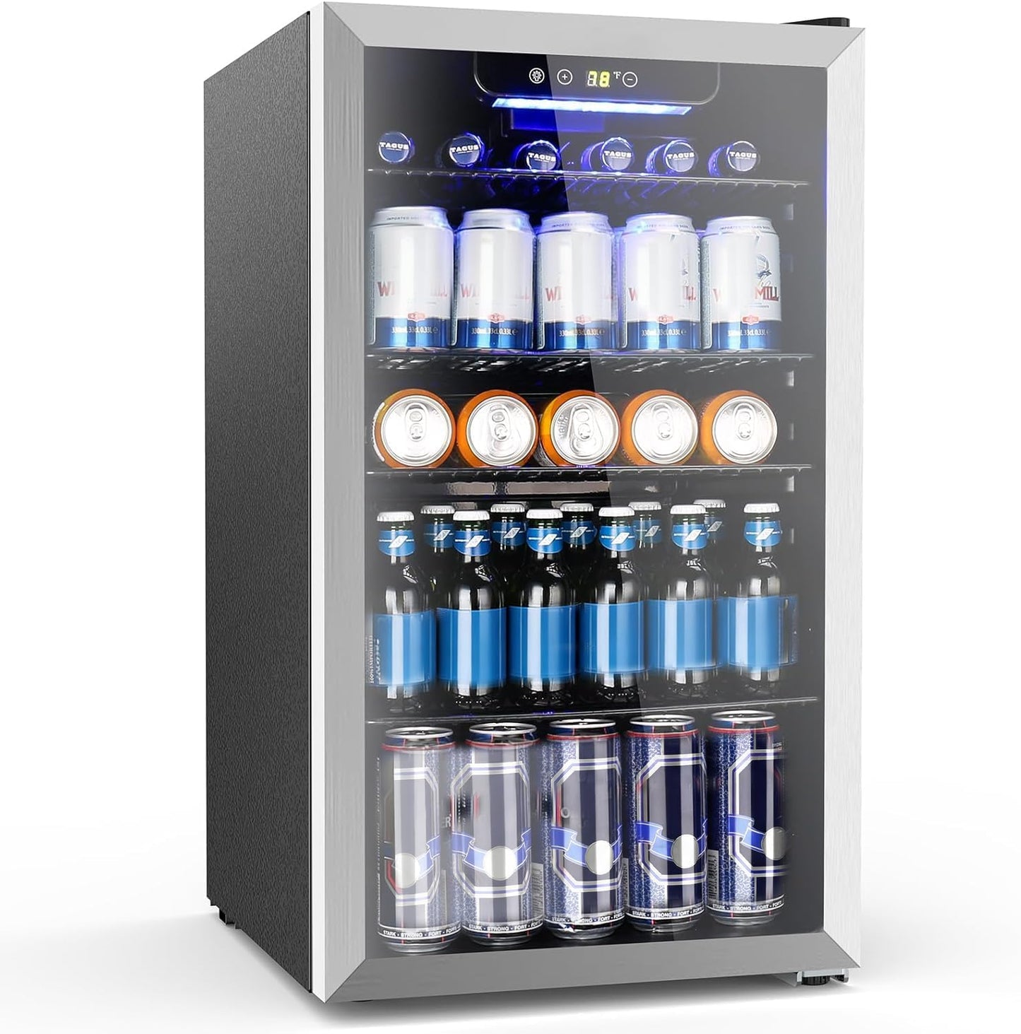 Mini Fridge 130 Can Beverage Refrigerator Cooler, 3.2 Cu.Ft Drink Fridge for Soda Wine Beer, Adjustable Temperature Control for Home Office, Black