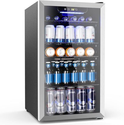 Mini Fridge 130 Can Beverage Refrigerator Cooler, 3.2 Cu.Ft Drink Fridge for Soda Wine Beer, Adjustable Temperature Control for Home Office, Black