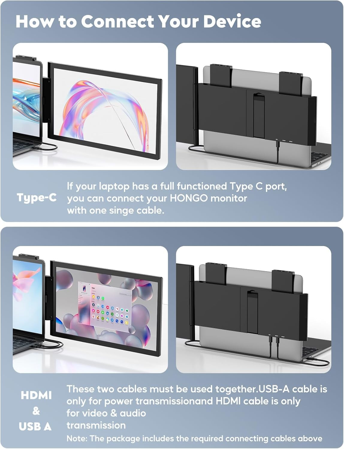 Laptop Screen Extender,14" FHD 1080P IPS Dual Screen,Attachment Screen Extended Extra Screen, Portable Monitor for Laptops 14-16" with USB-C/HDMI Port, Plug N Play for Windows/Mac/Android/Switch/Ps5