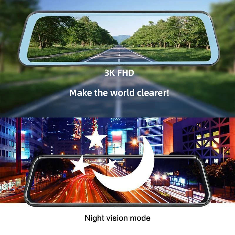 E-ACE 3K+2.5K DVR Mirror for 10"Dash Cam Recorder Optional Rear Camera Night Vision Hisllicon Chip GPS WIFI 24H Parking Monitor
