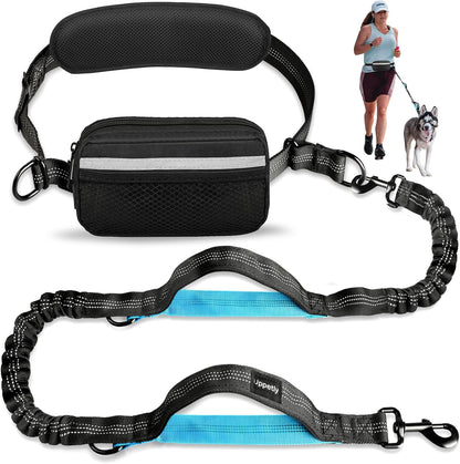 Uppetly Hands Free Dog Running Leash with Waist Belt, Dual Handle Elastic Bungees Retractable Rope for Medium and Large Dogs, Reflective Stitches for Walking Hiking Biking (Large Pink, 25-120Lb