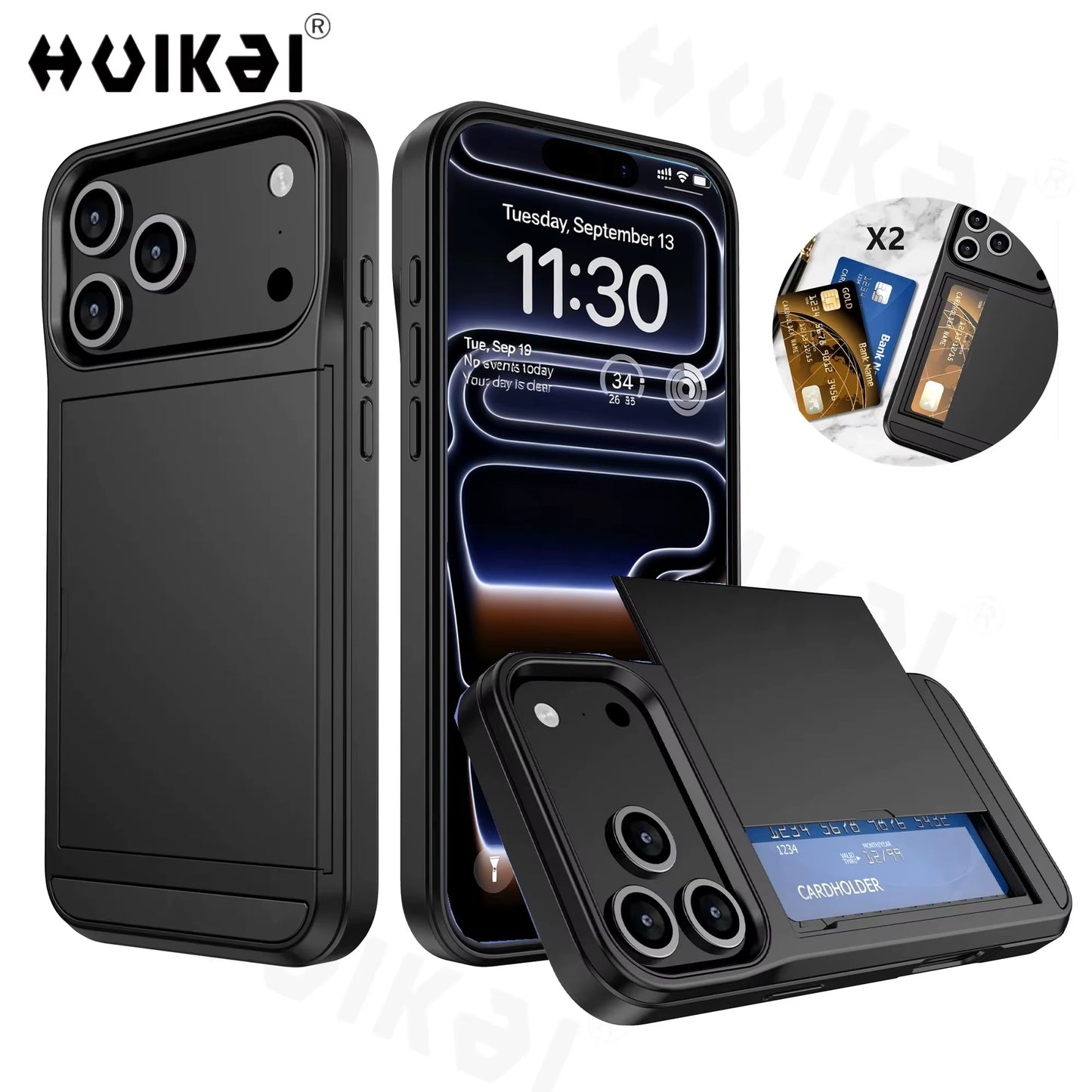 Case for Iphone 17 Pro Max 16 Pro Max 15 Pro 15 14 13 12 Wallet Card Holder Slide Slot Slim Hard PC Heavy Duty Protective Covers