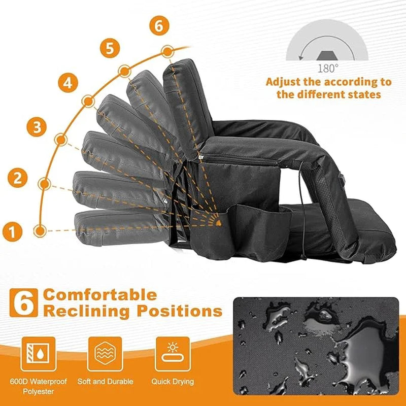 SLSY Heated Stadium Seat Bleacher Seat with Back & Arm Support, Portable 6 Reclinng Positions Stadium Seating for Bleachers, Bleacher Seats for Sports Events, Outing, Travelling, Hiking
