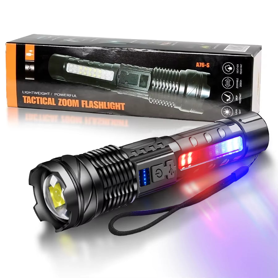 Powerful XHP50 LED Flashlight Waterproof 18650 Torch with Side Light 7 Modes Camping Fishing Lantern USB Rechargeable Zoom Lamp