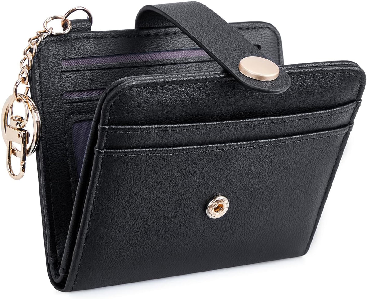 Slim RFID-Blocking Wallet with Zipper Coin Pocket & Keychain