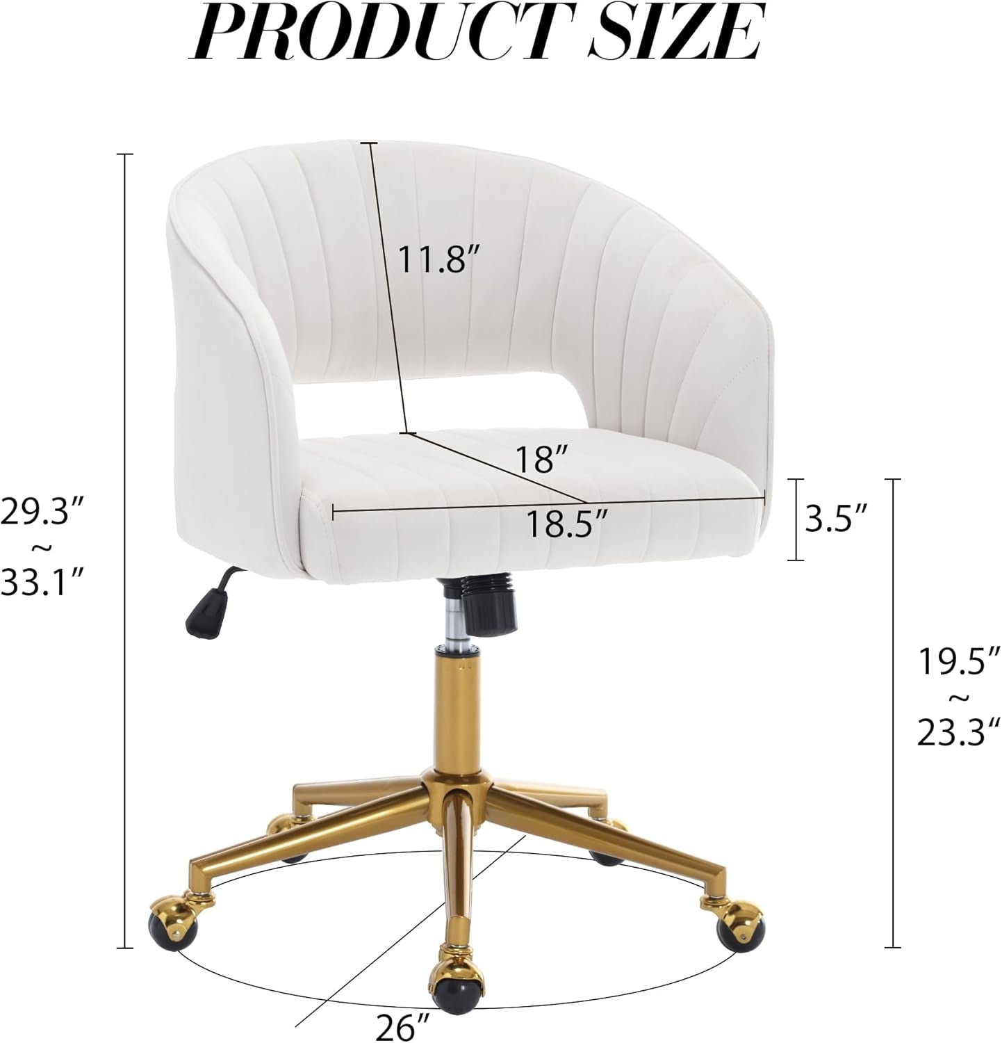 Home Office Chair Swivel Velvet Desk Chair Accent Armchair Upholstered Modern Tufted Chairs with Gold Base for Girls Women Ergonomic Study Seat Computer Task Stools for Living Room(Cream)