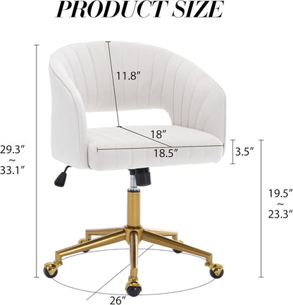 Home Office Chair Swivel Velvet Desk Chair Accent Armchair Upholstered Modern Tufted Chairs with Gold Base for Girls Women Ergonomic Study Seat Computer Task Stools for Living Room(Cream)