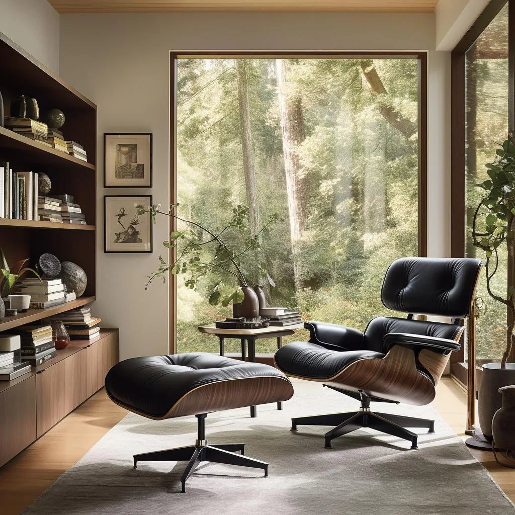 Mid-Century Full Grain Leather Accent Chaise Lounge Chair and Ottoman